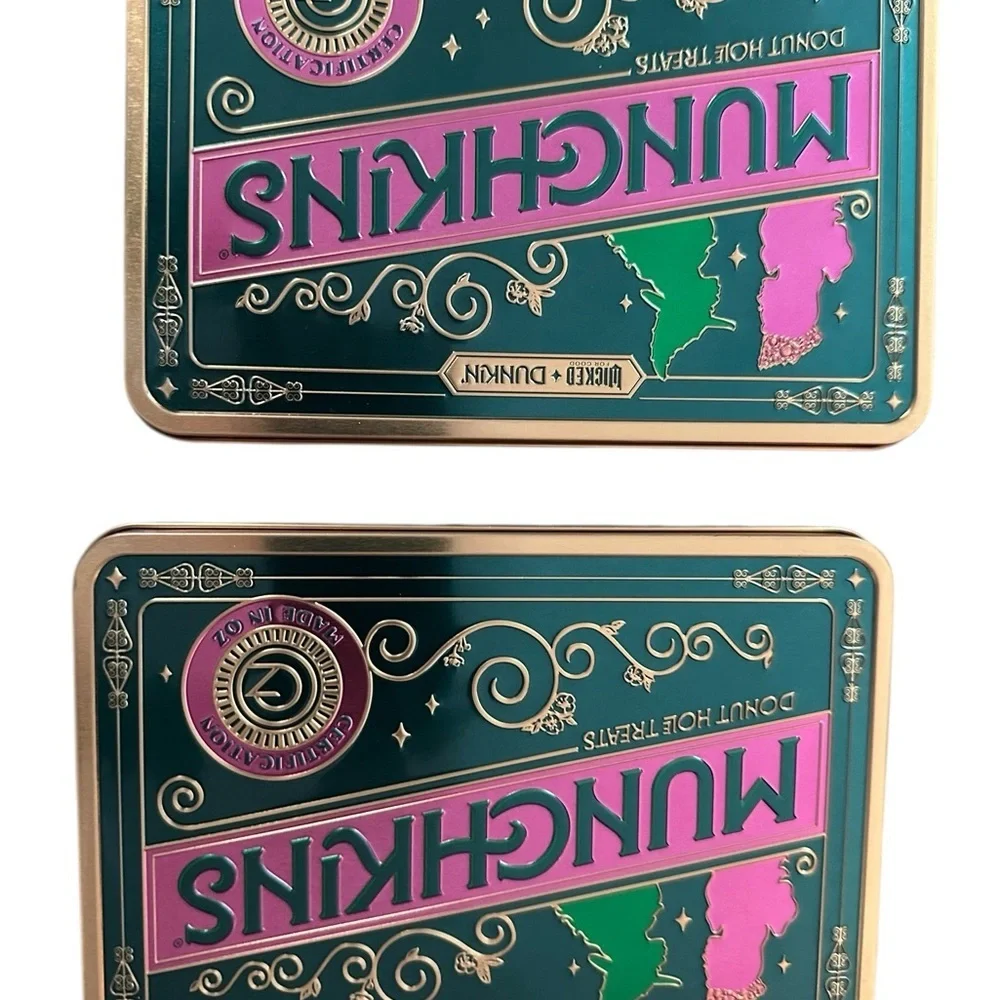 🎄 DUNKIN x WICKED Good For You Munchkin Tin Glinda & Elphaba Pink ,Green.(2 pcs)
